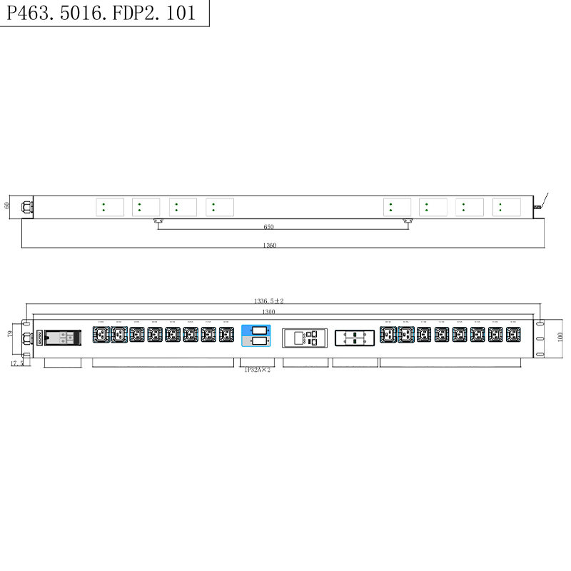 16 خروجی IEC C13 IEC C19 سگک سوکت قابل قفل مجهز به 2.5U Hot Swappable Protection Surge Protical Modbus-RTU RS485 Rack PDU metered