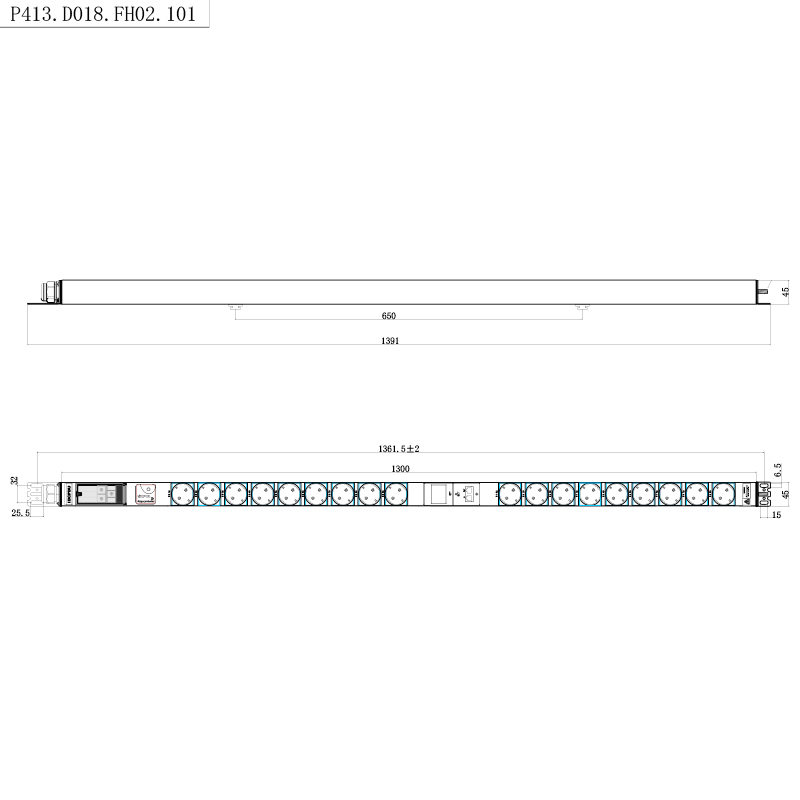 18 خروجی آلمان 1U حفاظت از نوسانات داغ قابل تعویض RS485 متری رک PDU